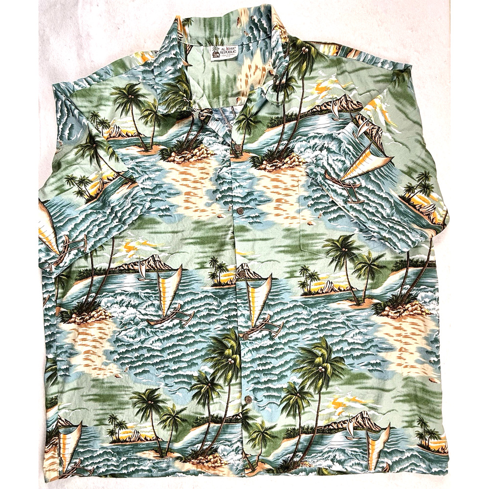 Aloha Republic Hawaiian shirt men 58 inch chest Vacation Beach Resort-wear